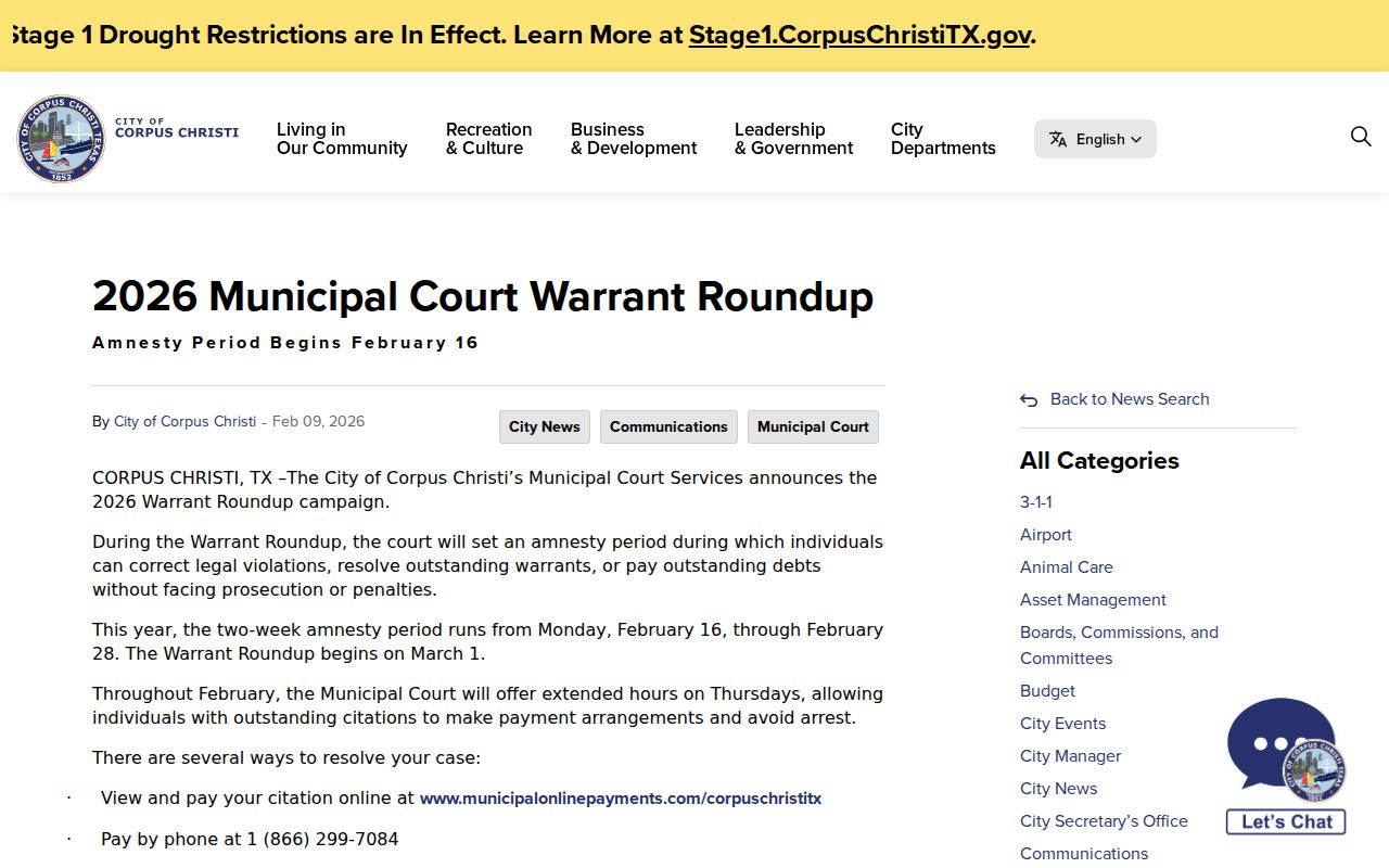 Nueces County traffic warrant resolution window in Corpus Christi