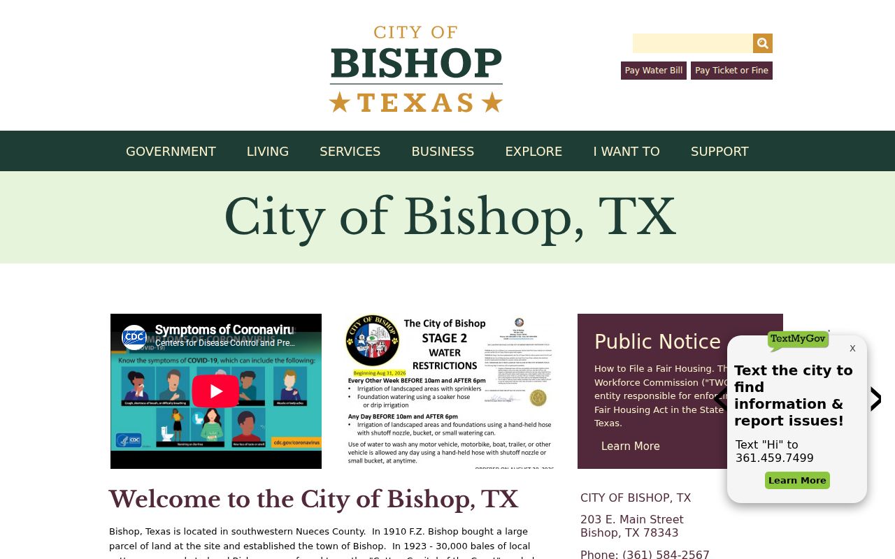 Bishop warrant record contact at City Hall in Nueces County