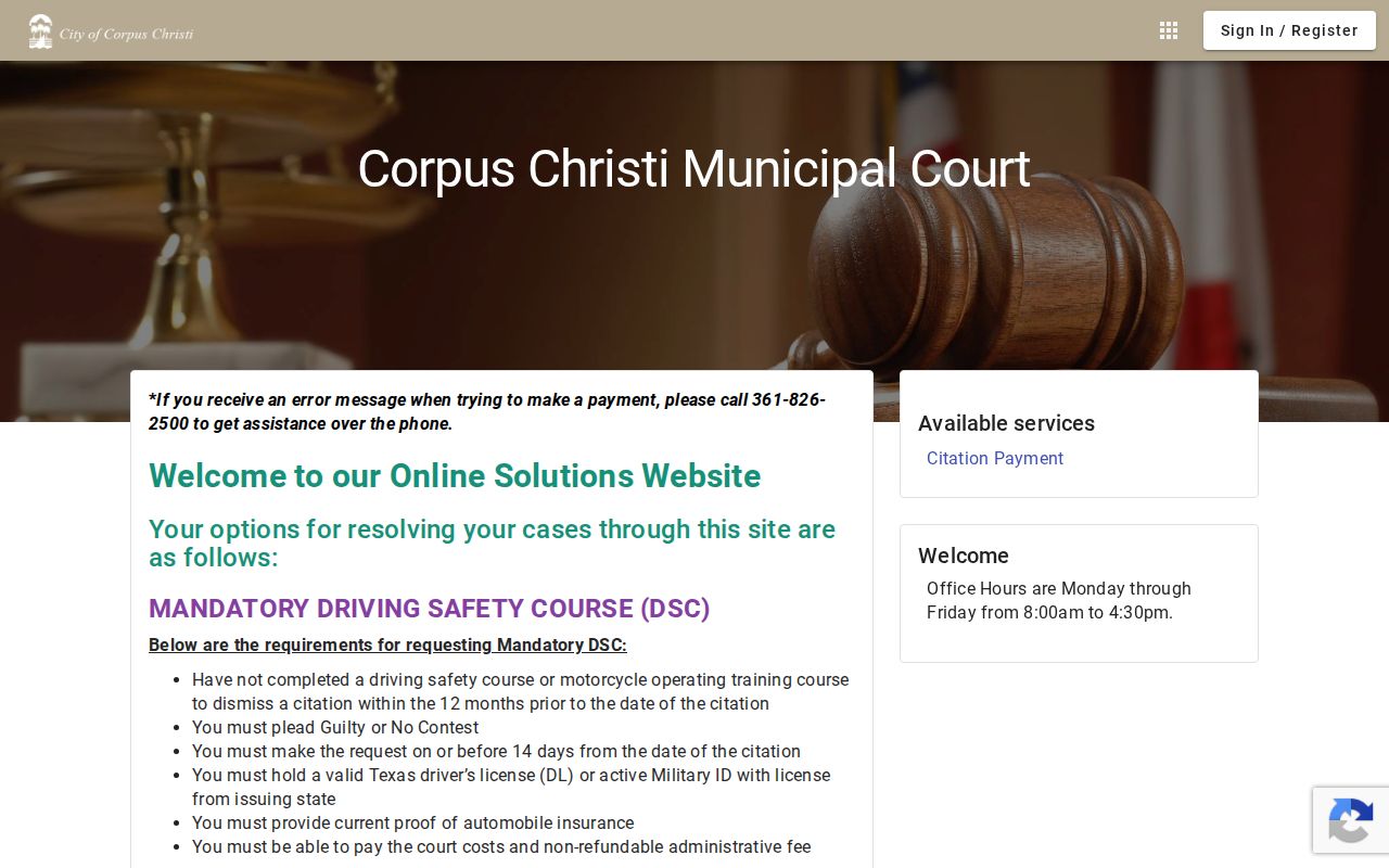 Corpus Christi city linked municipal payment portal for warrant records