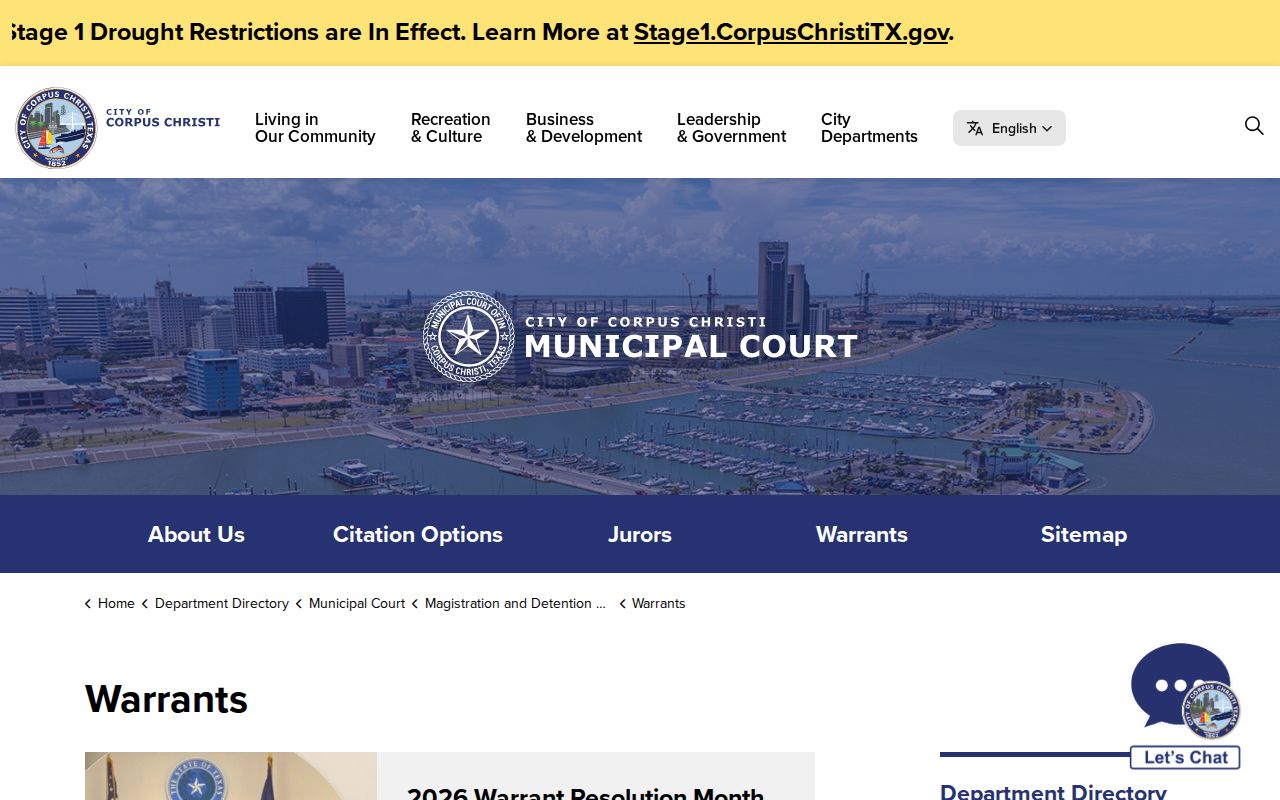 Corpus Christi safe resolution information for Nueces County warrant records